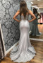 Long & Short Made-To-Measure Spaghetti-Straps Applique Sliver Satin Tulle Mermaid Prom Dress