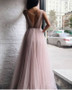 Affordable Tulle V-Neck Beading Long Beading Pink Pleats Prom Dress