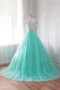 Shop For The Perfect Green Round Neck Tulle Buttons Lace Long Prom Dress At Great Prices