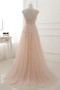 Custom Tailored Lace Applique Tulle Pink Round Neck Long Prom Dress Make Your Prom a Dream