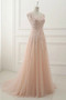 High Quality Lace Applique Tulle Pink Round Neck Long Prom Dress To Choose From