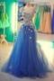 Hottest Items Applique Tulle Blue Long Unique Lace Prom Dress Come In All Styles And Colors