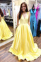 Shop 2020 Beautiful Appliques Yellow Satin V Neck Long Prom Dress Under 125