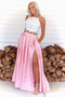 Shop Two Tone Pink Two Pieces Appliques Beading Lace Long Prom Dress Under 135