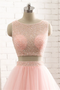 Shop 2020 Pink See Through Tulle Beading Strapless Two Piece Prom Dress Under 200