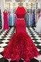 Shop 2020 Red Two Piece Satin Ruffles Mermaid Long Prom Dress under 179