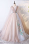 Shop 2020 Annakoo Champagne Long Sleeves Tulle V Neck Appliques Flower Prom Dress Under 165