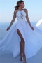 Shop 2020 White Appliques Halter Side-Slit A-Line Prom Dresses Under 150