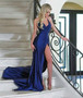 Shop 2020 Royal Blue Close-fitting V-Neck Side Split Simple Formal Prom Dresses Under 99