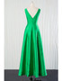 Long Green Satin V Neck Bridesmaid Dress