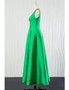 Long Green Satin V Neck Bridesmaid Dress