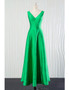  Long Green Satin V Neck Bridesmaid Dress
