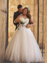Stand Out With A-Line Crystal Floor Length Crew Neck Plus Size Lace Bridal Wedding Dress Under 200