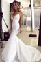 Low Price Guarantee Satin Appliques Sleeveless Mermaid Spaghetti Straps Wedding Dress Under 150