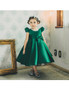 Bubble Sleeves Green Satin Flower Girl Dress