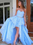 Shop 2020 Light Blue Sweetheart Lace Hi Lo Tulle Beading Prom Dress under 165