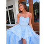 Shop 2020 Light Blue Sweetheart Lace Hi Lo Tulle Beading Prom Dress under 165