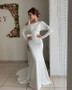 Shop Beautiful Long Sleeve Sash Belt Satin Sexy Backless Sheath Wedding Dress Under 200