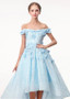  Lace Off-the-shoulder 3D Flowers  Hi-lo A-line Prom Dress 