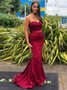Shop Cheap Lace Sweetheart Long Burgundy Mermaid Prom Dress With Sash Under 124