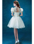Buy 2020 Bubble Sleeves Short Round Neck Lace Wedding Party Dress  Under 100