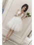 Lace Tulle Short Long Sleeves Sheer Neckline Wedding Reception Dress