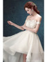 High Low Off-the-shoulder Appliques Lace Tulle Wedding Dress 