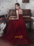 Straps Burgundy Backless Satin Floor Length Prom Dress