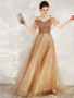 Shop 2021 Cap Sleeve Champagne Beading Sequin Spaghetti Straps Prom Dress Under 159
