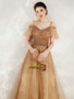 Shop 2021 Cap Sleeve Champagne Beading Sequin Spaghetti Straps Prom Dress Under 159