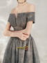 Shop Cheap 2020 Off The Shoulder Sequin Sparkle Short Sleeve Lace Up Gray Prom Dress Under 138