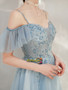 Shop 2021 Spaghetti Straps Sequin Blue Bling Bling Appliques Short Sleeves Prom Dress Under 158