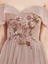 Flower Appliques Off The Shoulder Sequin Tulle Pink Prom Dress
