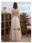 Off The Shoulder Tulle Beading Appliques Pink Prom Dress