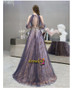 Purple Sparkly Appliques Backless Open Back Tulle Prom Dress