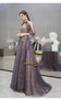 Purple Sparkly Appliques Backless Open Back Tulle Prom Dress