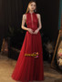 Red High Neck See Through Beading Zipper Up Sleeveless Prom Dress