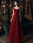 Shop 2021 Straps Tulle Applique Red Lace Up Floor Length Prom Dress From Annakoo