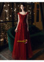 Shop 2021 Straps Tulle Applique Red Lace Up Floor Length Prom Dress From Annakoo