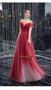 Shop 2021  Red Tulle Sequin Beading Short Sleeve Sparkle Lace Up Prom Dress Under 158