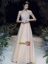 Halter Beading Sequin Champagne Backless A Line Prom Dress