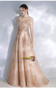 Champagne Scoop Beading See Through A Line Prom Dress