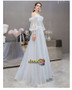 Buy 2021 Off The Shoulder Light Blue See Through Appliques Tulle Long Sleeve Prom Dress From Annakoo