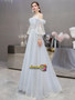 Buy 2021 Off The Shoulder Light Blue See Through Appliques Tulle Long Sleeve Prom Dress From Annakoo