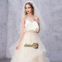 Champagne Tulle A Line Spaghetti Straps Lace Up Ruffles Wedding Dress