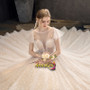 Cap Sleeve See Through Champagne Appliques A Line Wedding Dress