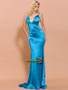  Elastic Sheath Column Blue Backless Prom Dress