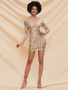 Shop Cheap Long Sleeve Gold Sequin V Neck Sheath Column Prom Cocktail Dress Under 79