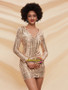 Shop Cheap Long Sleeve Gold Sequin V Neck Sheath Column Prom Cocktail Dress Under 79