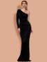Black One Shoulder Long Sleeve Sequin Mermaid Prom Dress